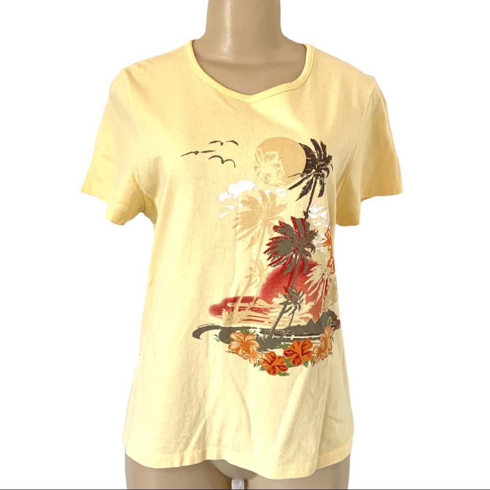 Sonoma Hawaii Beach Floral Palm Tree Tropical Summer Tee Shirt Top